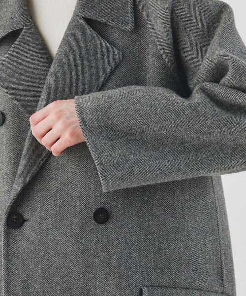 ヘリンボーンダブルフェイス ダブルブレストコート（チェスターコート