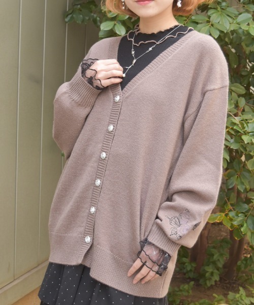 薔薇×蝶刺繍ロングカーディガン（テーラードジャケット）｜axes femme