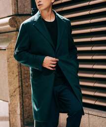 メンズのチェスターコート（グリーン・カーキ/緑色系・無地