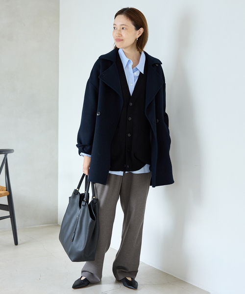 追加》souple wool ダブルフェイスミドルコート（ピーコート）｜SLOBE