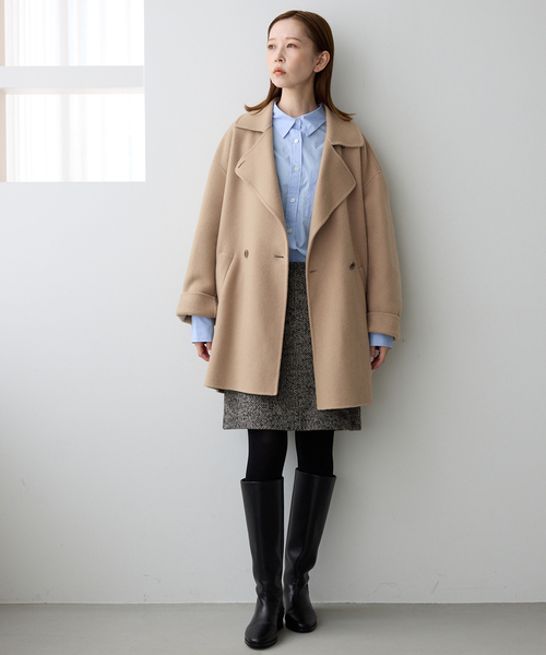 追加》souple wool ダブルフェイスミドルコート（ピーコート）｜SLOBE