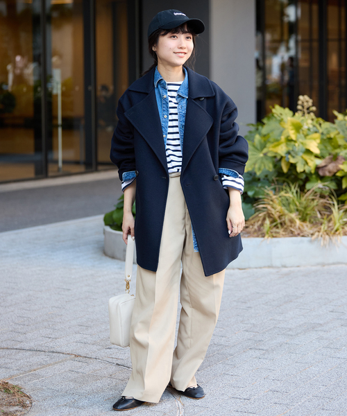 追加》souple wool ダブルフェイスミドルコート（ピーコート）｜SLOBE