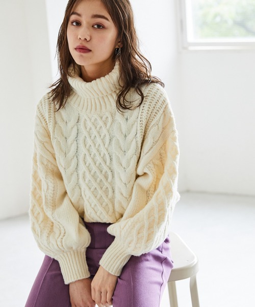 Heather（ヘザー）の「タートルネックケーブルニットプルオーバー_