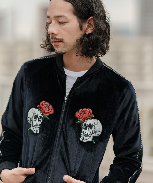 セール】mj8773-ベロアスカジャン（スカルローズ）（スカジャン