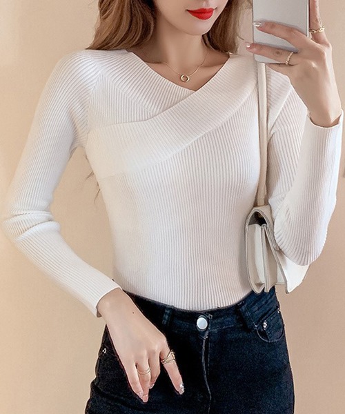 セール】【Jasmine】セクシーVネックニットトップス（ニット/セーター