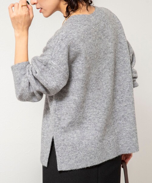 セール】《手洗い可能》モヘヤスパンコールVネックプルオーバー