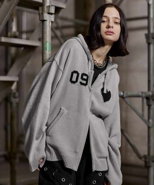 ERAR】ハートロゴショート丈ダブルジップデザインニットパーカー