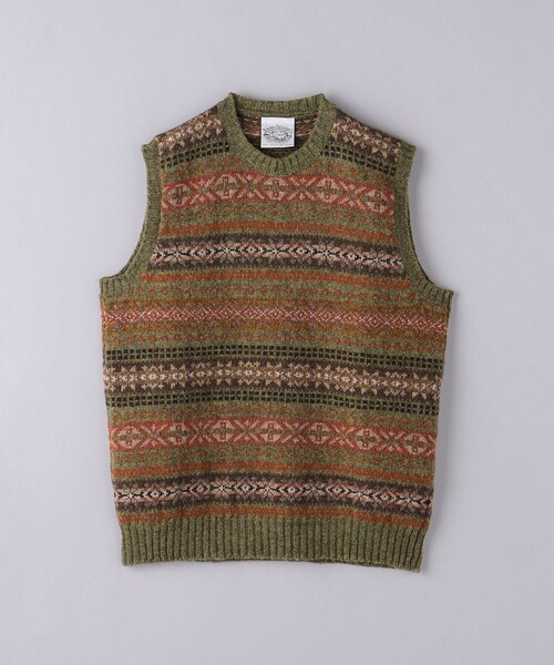 セール】＜Jamieson`s＞ Fair Isle Crew Neck Vest/フェアアイル