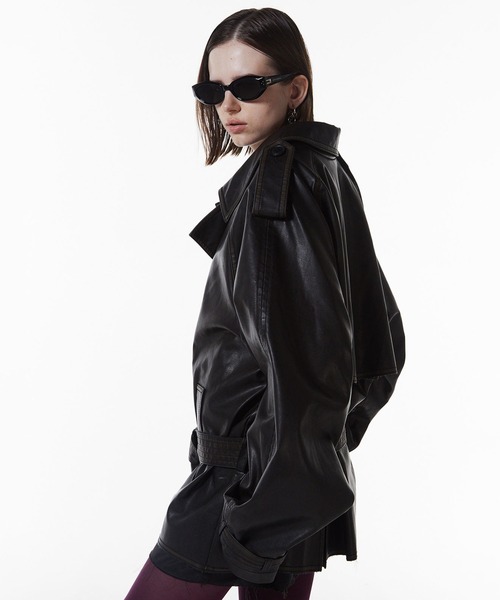 JOSEMOON/ジョゼムーン】FAUX LEATHER TRENCH JACKET/フォーレザー