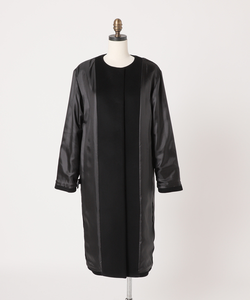 セール】□別注LANA WOOL 140 クルーネックコート（ノーカラーコート