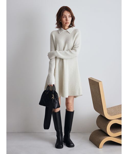 襟付きペプラムニットミニワンピース（ニット/セーター）｜Mila Owen