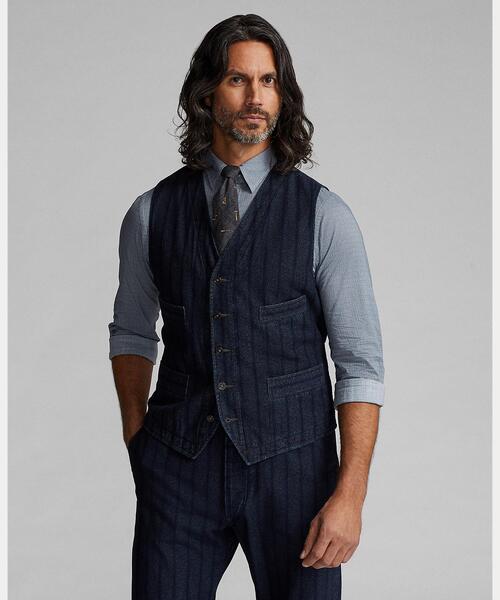 RRL（ダブル アール エル）の「インディゴ ストライプド ツイル ベスト