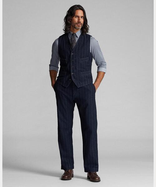 RRL（ダブル アール エル）の「インディゴ ストライプド ツイル ベスト