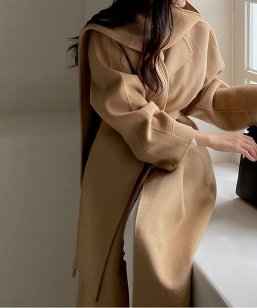 ショール付きウールタッチベルトロングコート（トレンチコート）｜CHUL