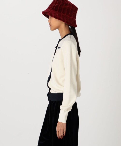 コットンカシミヤ バイカラークルーネックカーディガン（カーディガン