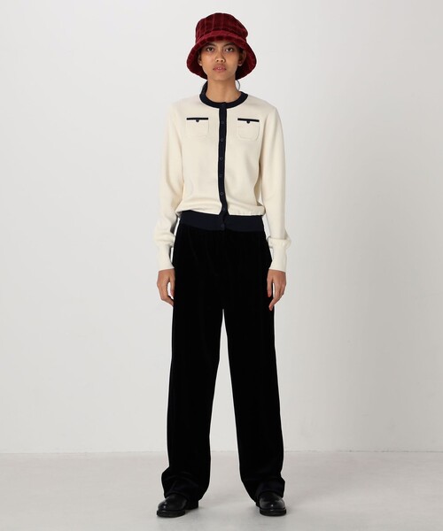 コットンカシミヤ バイカラークルーネックカーディガン（カーディガン