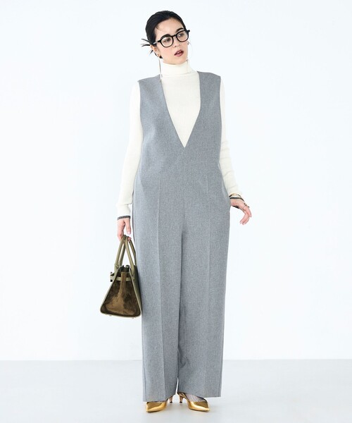 セール】ウォッシャブルVネックサロペット（つなぎ/オールインワン