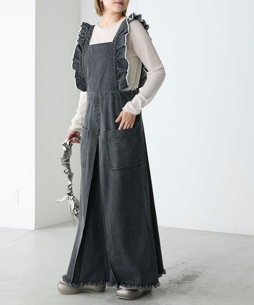 forksy.（フォルクシー）の「【forksy.】デニムフリルワイドサロペット