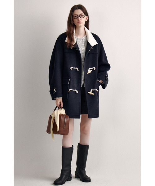 ウール混 ハーフハイカラー ミドルダッフルコート FD24W377【Fano