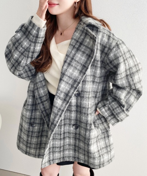 セール】フェイクウールシャギーチェック＆ニットモッサ無地2WAY