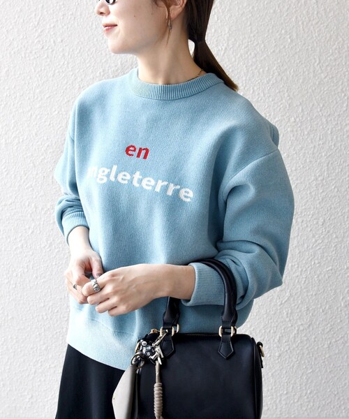 SHIPS any:〈手洗い可能〉モールヤーン クルーネック ロゴ 千鳥柄 プル