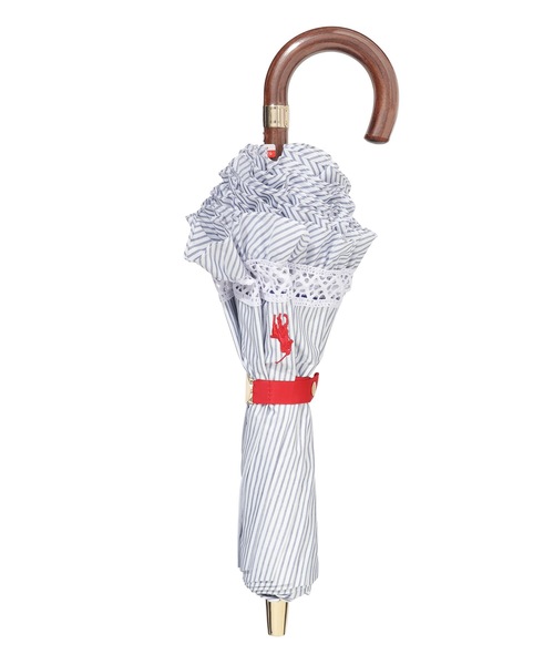 遮光 晴雨兼用折りたたみ日傘 ”ストライプフリル”（折りたたみ傘