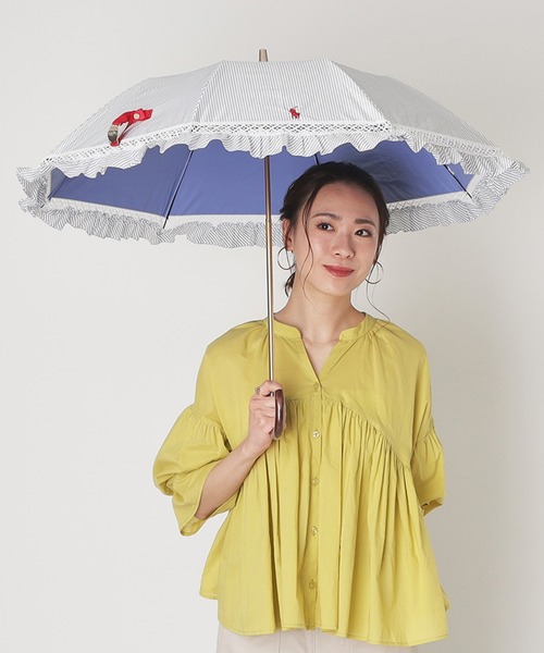 遮光 晴雨兼用折りたたみ日傘 ”ストライプフリル”（折りたたみ傘