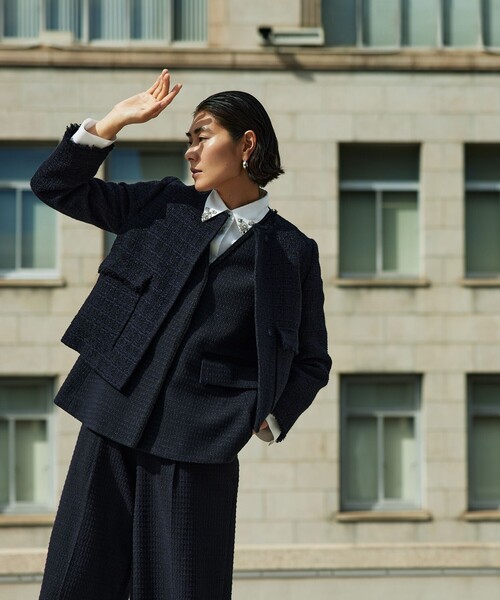 ラメミックスツイード セミダブルクルージャケット（ノーカラー