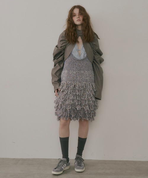 ボリュームギャザーフェイクレザーボレロ（カーディガン/ボレロ）｜J1U