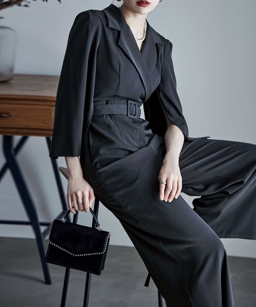 スリットスリーブオールインワンパンツドレス（パンツドレス）｜etoll