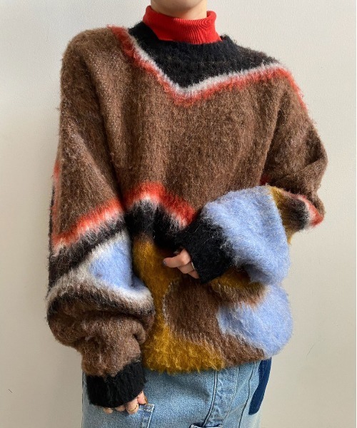 Ameri（アメリ）の「BODY LINE ABORIGINE ART KNIT TOP（ニット