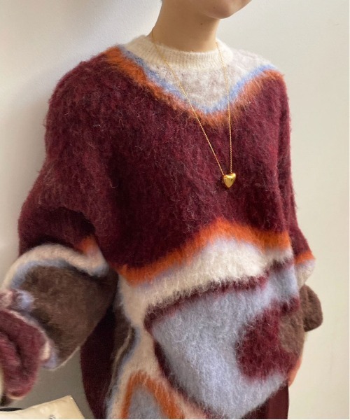 Ameri（アメリ）の「BODY LINE ABORIGINE ART KNIT TOP（ニット