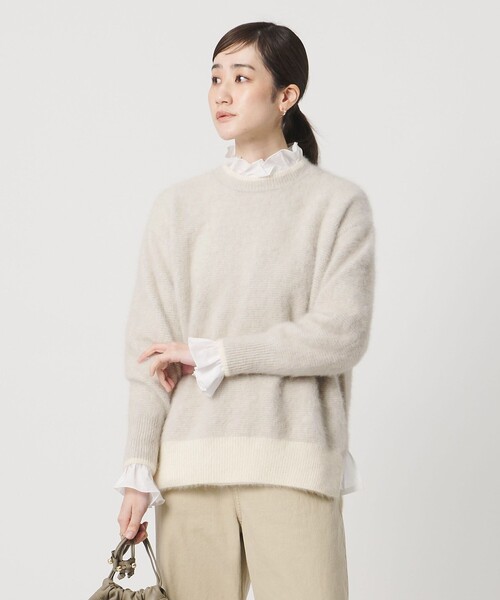 フォックスカシミヤ バイカラー クルーネックニット（ニット/セーター