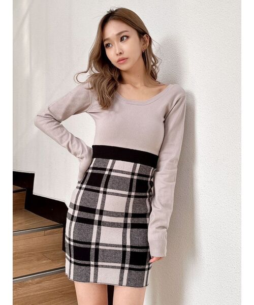GYDA（ジェイダ）の「チェックスカートドッキングタイトニット