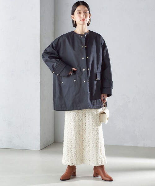 セール】〈撥水加工/手洗い可能〉綿 ナイロン ギャバ ノーカラー