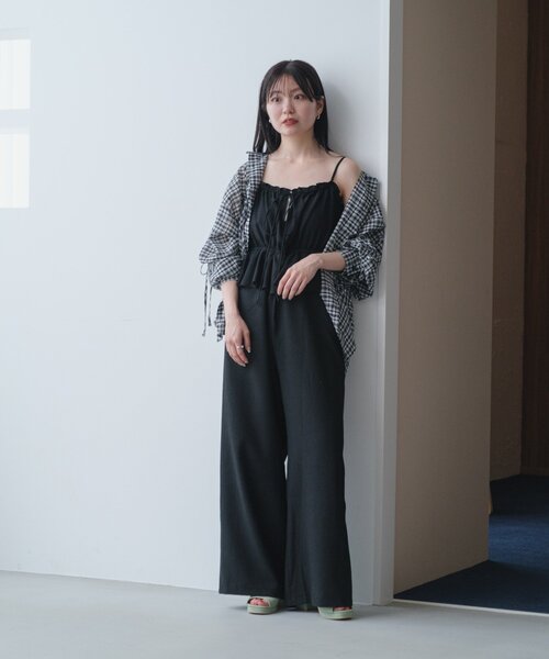 セール】【低身長サイズ/2サイズ展開/無地&チェック】ペプラムキャミ