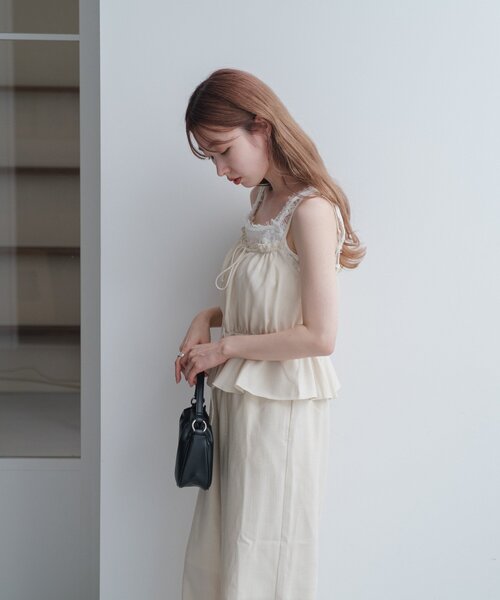 セール】【低身長サイズ/2サイズ展開/無地&チェック】ペプラムキャミ