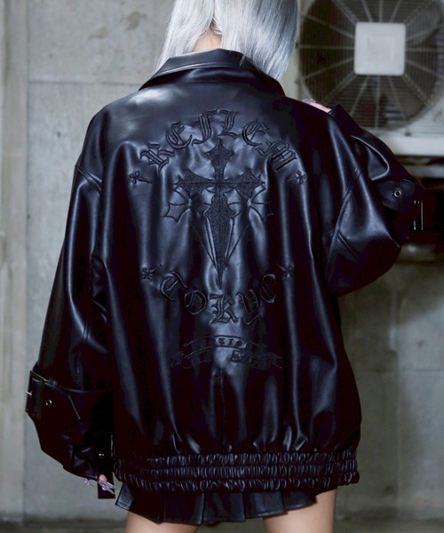 REFLEM/レフレム』クロス刺繍PUレザージャケット（ブルゾン）｜REFLEM