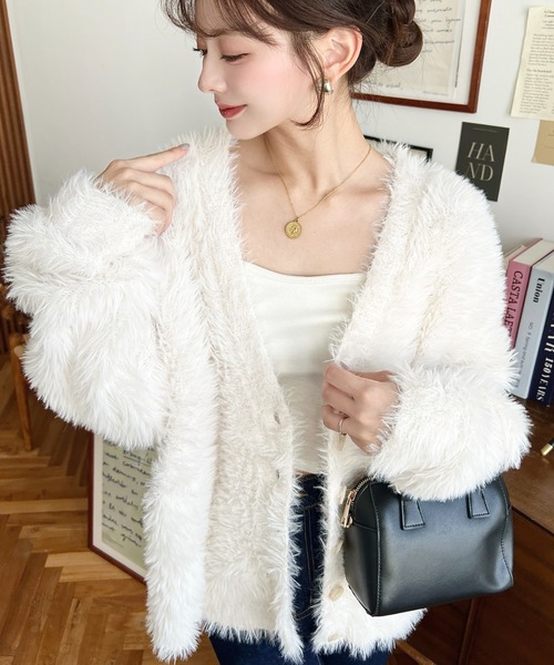 セール】【累計販売枚数1万枚突破！】Vネックロングシャギーニット