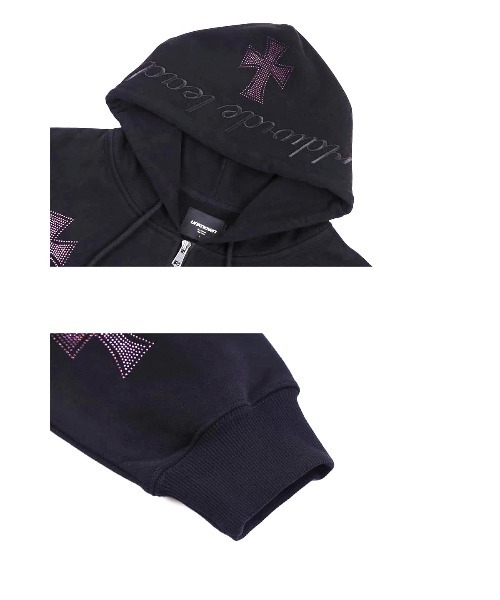フーディー｜BLACKxPURPLE RHINESTONE CROSS ZIP HOODIE｜Unknown