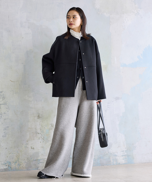 追加》スーパー140ビーバーノーカラーショートコート（ノーカラー