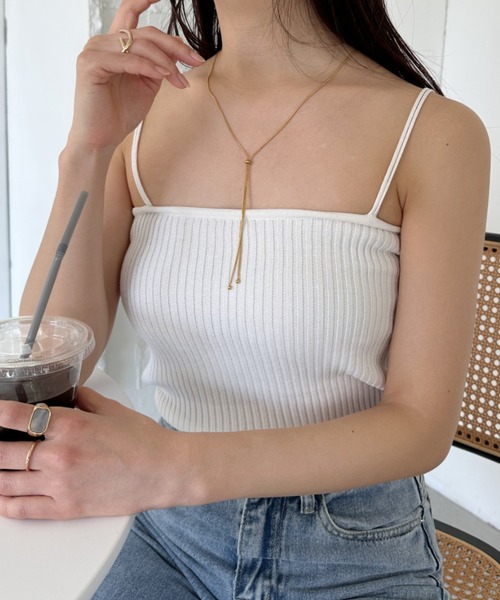 セール】【全23色】ダブルストラップ スクエア リブ キャミソール