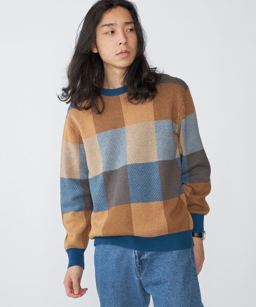 セール】SHIPS:〈手洗い可能〉コットン カシミヤ チェック クルー