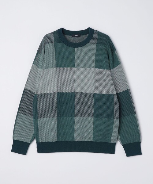 セール】SHIPS:〈手洗い可能〉コットン カシミヤ チェック クルー