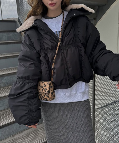 セール】down stitch check fur collar short JK（ダウンジャケット