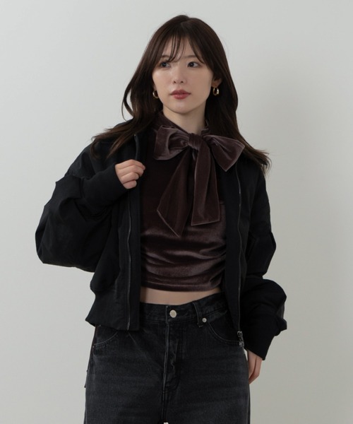 SENEE（セニー）の「ribbon velour tops（リボンベロアトップス）（T