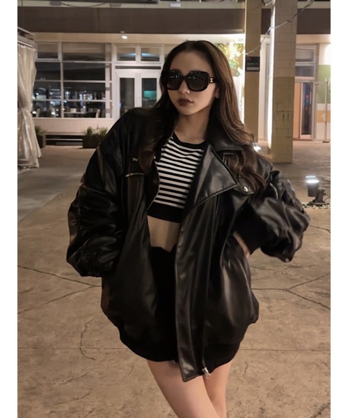 jouetie（ジュエティ）の「フェイクレザーライダースMA-1ジャケット