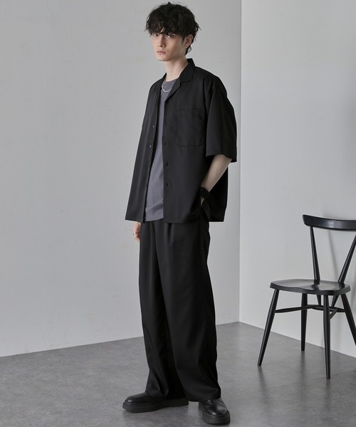 セットアップ】綾トロミ オーバーサイズ 半袖オープンカラーシャツ＋