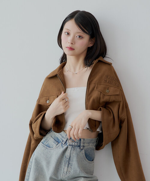 セール】【WEB限定/REVIVAL】胸ロゴショート丈スエードジップブルゾン