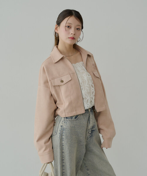 セール】【WEB限定/REVIVAL】胸ロゴショート丈スエードジップブルゾン